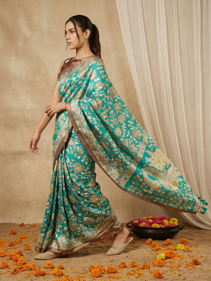Green Leelawati Pure Tussar Silk Kalamkari Printed Saree 
