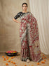 Red Leelawati Pure Tussar Silk Kalamkari Printed Saree 