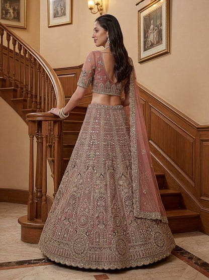 Pyazi Pure Soft Heavy Net Sequins Embroidery Work Bridal Lehenga 