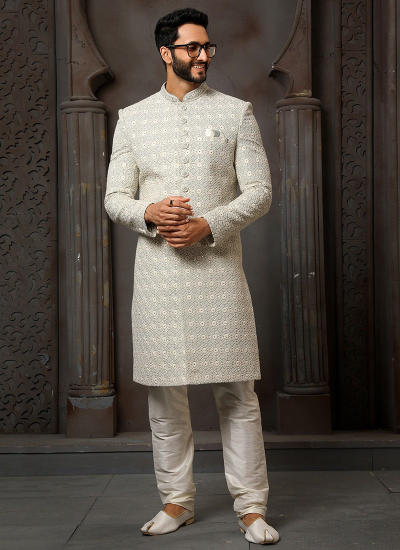 Light Grey Colour Wedding Wear Sherwani Suit D.No.1733 Anant Tex Exports Private Limited