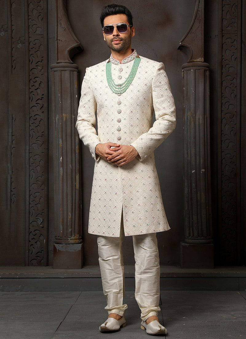 Light Yellow Colour Wedding Wear Sherwani Suit D.No.1732 Anant Tex Exports Private Limited