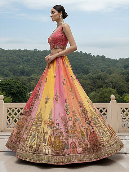 Multi Pink Pure Soft Silk Premium Bridal Lehenga Choli Wedding Lehenga Choli Anant Tex Exports Pvt.Ltd..