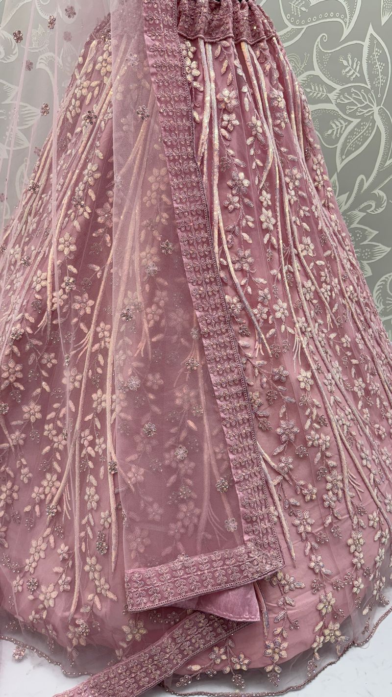 Pink Pure Soft Net Heavy Embroidery Work Bridal Lehenga