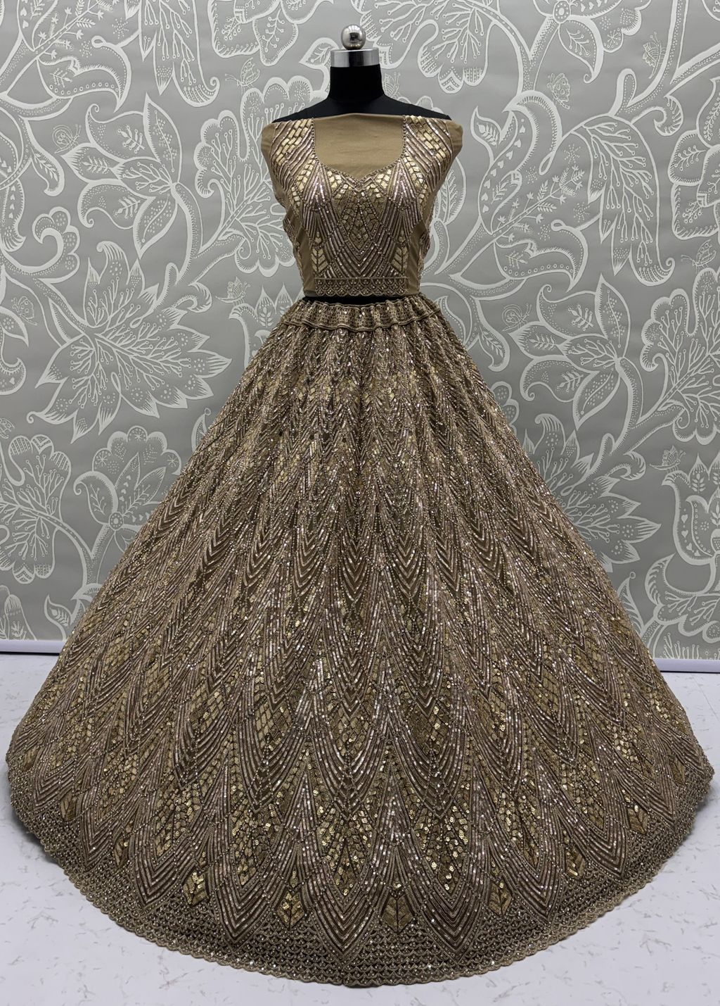 Golden Pure Soft Net Heavy Embroidery Work Bridal Lehenga