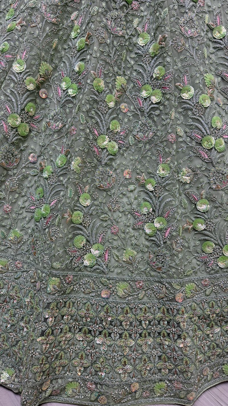 Pista Pure Soft Net Heavy Embroidery Work Bridal Lehenga 