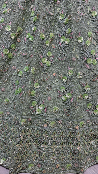 Pista Pure Soft Net Heavy Embroidery Work Bridal Lehenga 