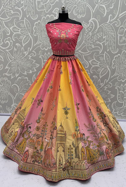 Multi Pink Pure Soft Silk Premium Bridal Lehenga Choli Wedding Lehenga Choli Anant Tex Exports Pvt.Ltd..