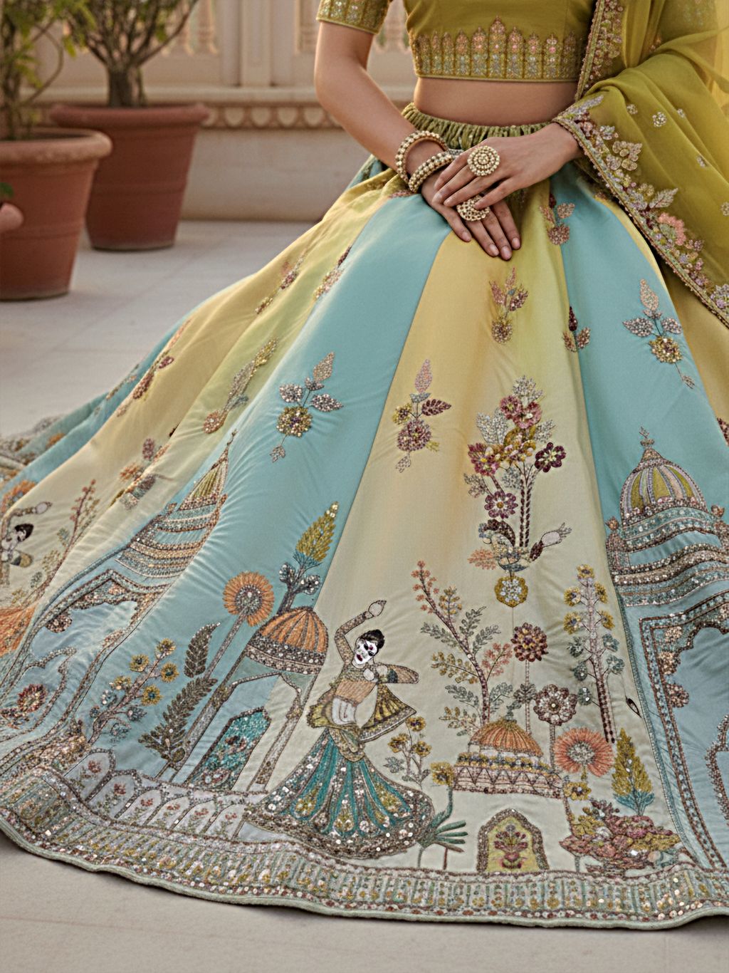 Multi Pista Pure Soft Silk Premium Bridal Lehenga Choli