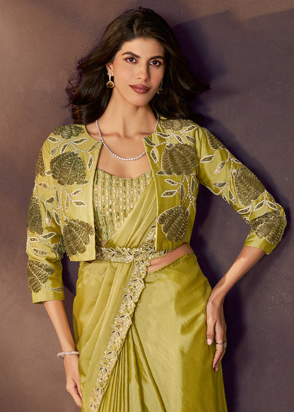 Lemon Pure Soft Crush Satin Silk Ready to Wear Saree 