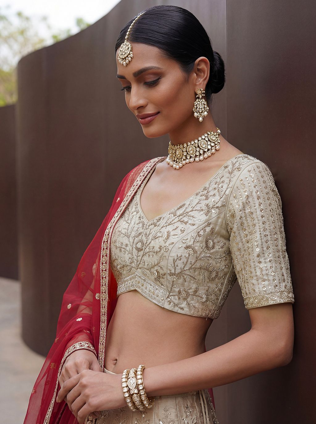 White Pure Soft Heavy Silk Sequins Embroidery Work Bridal Lehenga 