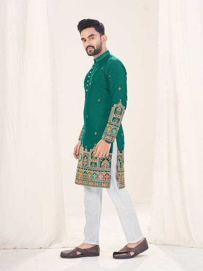Green Pure Soft Georgette Cranchi Silk Heavy Embroidery Work Kurta Pajama Kurta Pajama Anant Tex Exports Pvt.Ltd..