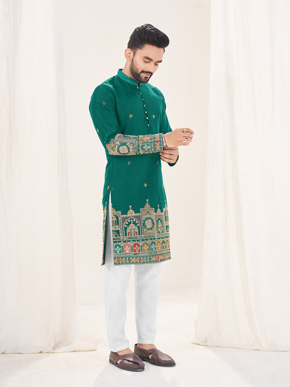Green Pure Soft Georgette Cranchi Silk Heavy Embroidery Work Kurta Pajama Kurta Pajama Anant Tex Exports Pvt.Ltd..