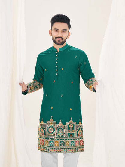 Green Pure Soft Georgette Cranchi Silk Heavy Embroidery Work Kurta Pajama Kurta Pajama Anant Tex Exports Pvt.Ltd..