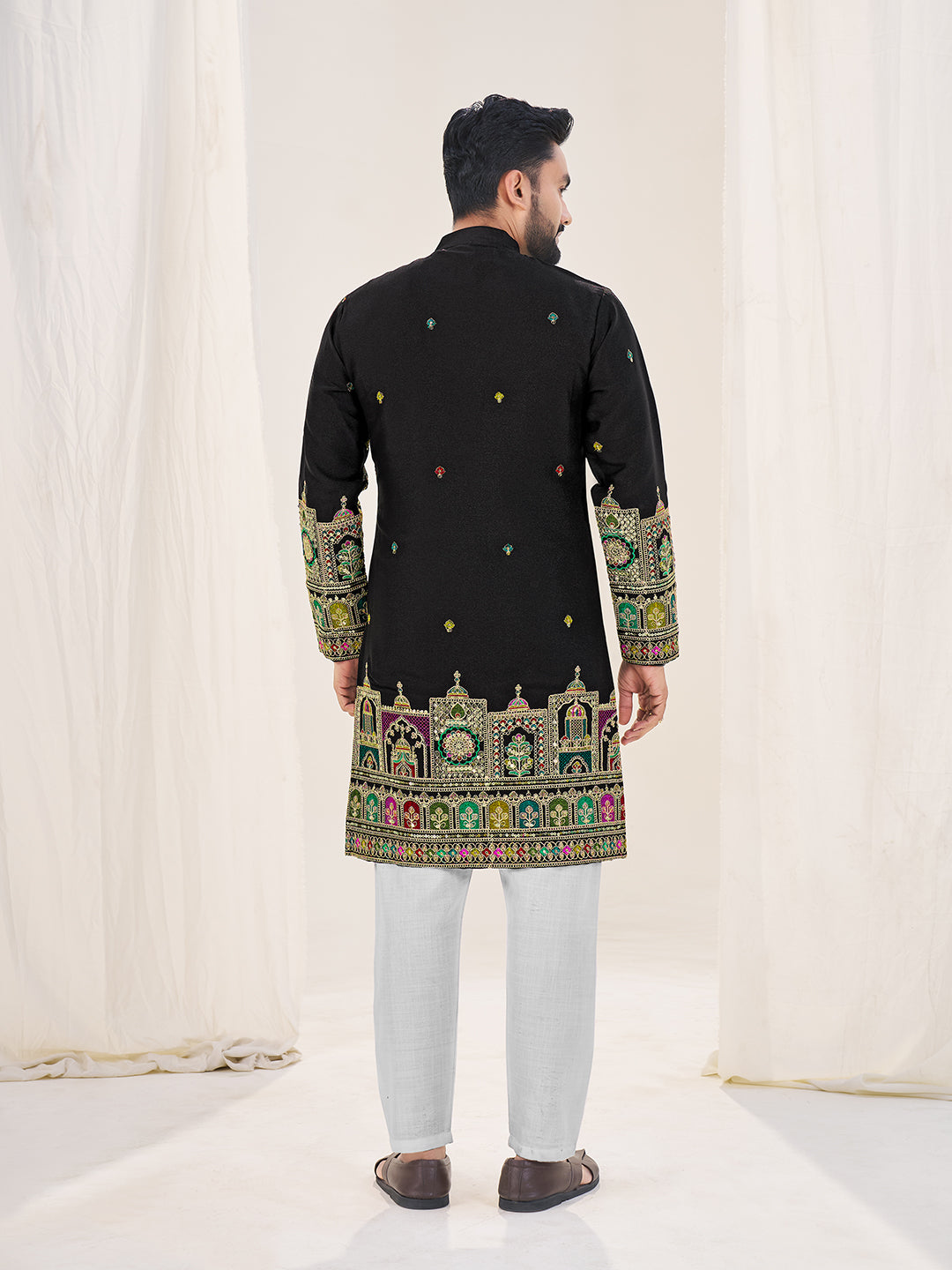 Black Pure Soft Georgette Cranchi Silk Heavy Embroidery Work Kurta Pajama