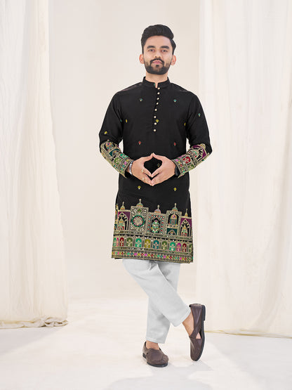 Black Pure Soft Georgette Cranchi Silk Heavy Embroidery Work Kurta Pajama Kurta Pajama Anant Tex Exports Pvt.Ltd..