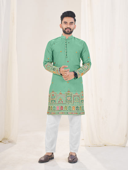 Sea Green Pure Soft Georgette Cranchi Silk Heavy Embroidery Work Kurta Pajama Kurta Pajama Anant Tex Exports Pvt.Ltd..