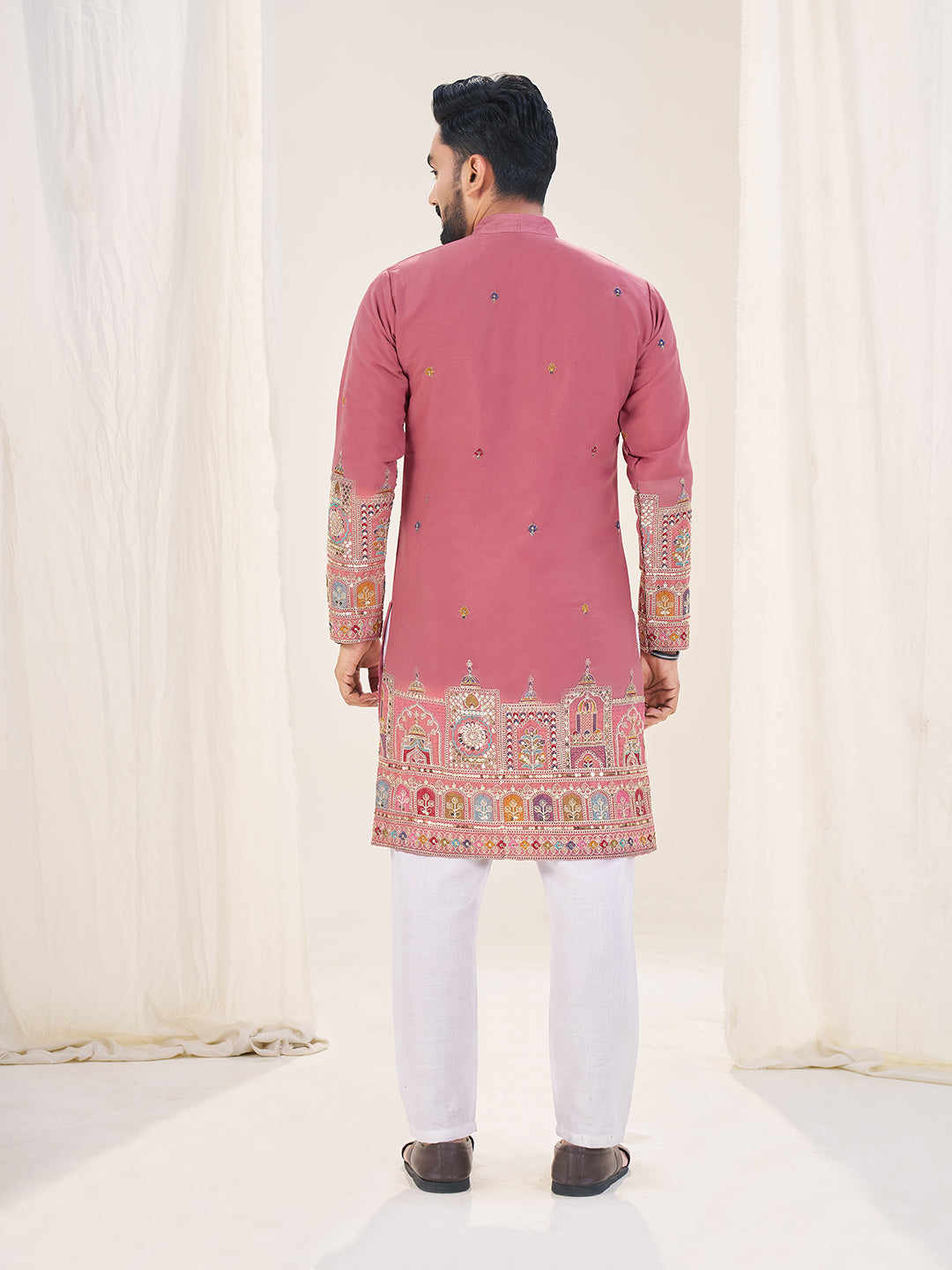 Pink Pure Soft Georgette Cranchi Silk Heavy Embroidery Work Kurta Pajama Kurta Pajama Anant Tex Exports Pvt.Ltd..