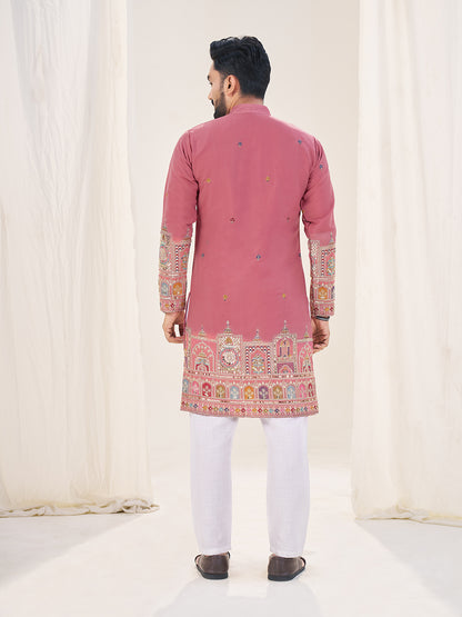Pink Pure Soft Georgette Cranchi Silk Heavy Embroidery Work Kurta Pajama Kurta Pajama Anant Tex Exports Pvt.Ltd..