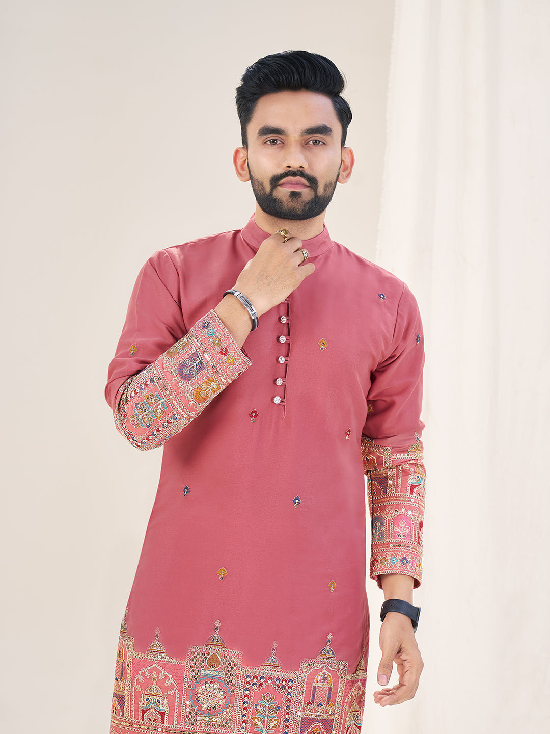 Pink Pure Soft Georgette Cranchi Silk Heavy Embroidery Work Kurta Pajama Kurta Pajama Anant Tex Exports Pvt.Ltd..