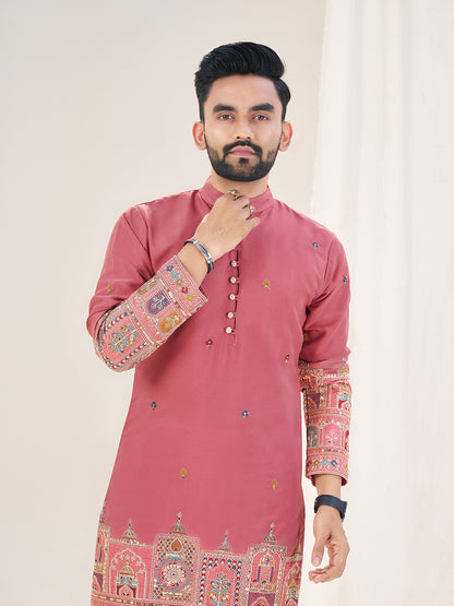 Pink Pure Soft Georgette Cranchi Silk Heavy Embroidery Work Kurta Pajama Kurta Pajama Anant Tex Exports Pvt.Ltd..