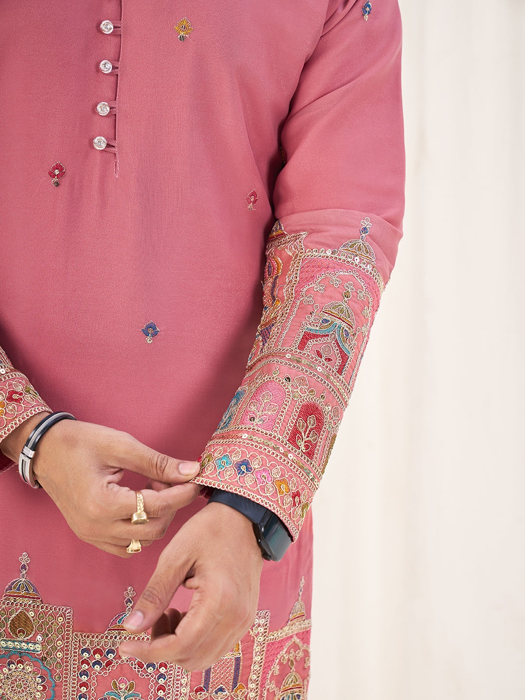 Pink Pure Soft Georgette Cranchi Silk Heavy Embroidery Work Kurta Pajama