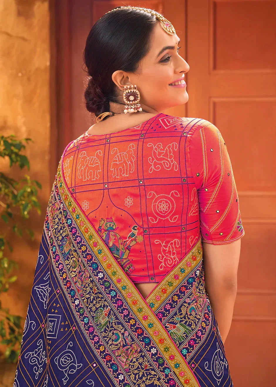 Bridal Wedding Blue Kacchi Work Banarasi Silk Saree
