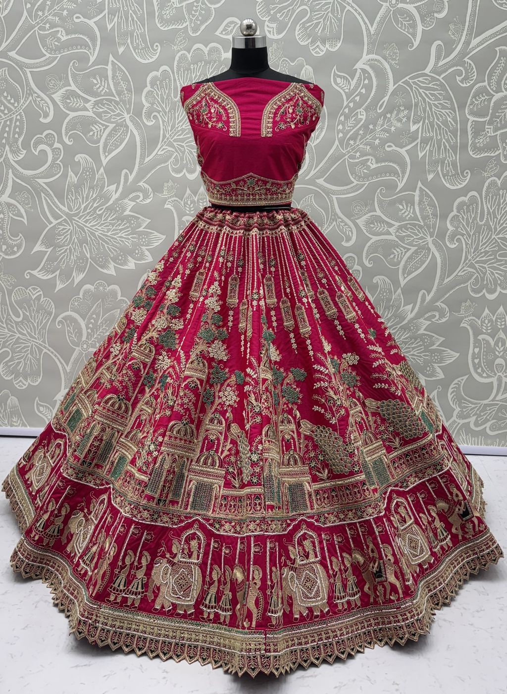 Rasberry Pink Pure Soft Silk Heavy Embroidery Work Bridal Lehenga