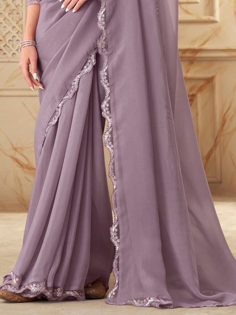 Lavender Pure Georgette Burberry Silk With Floral Sequins Saree 