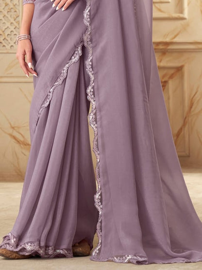 Lavender Pure Georgette Burberry Silk With Floral Sequins Saree 