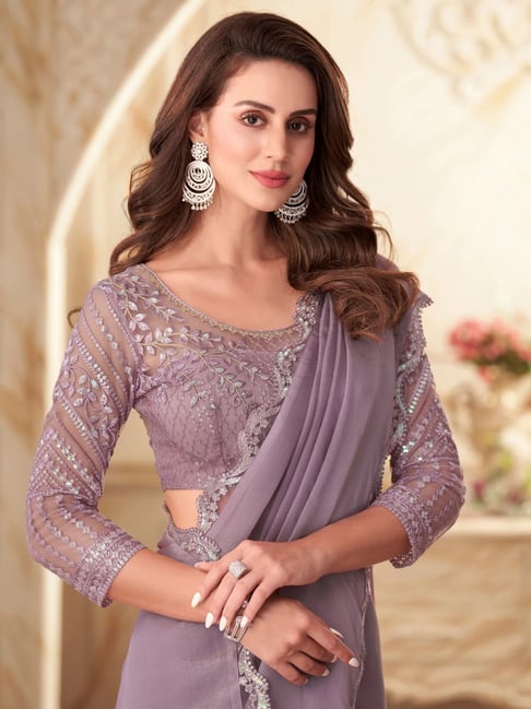 Lavender Pure Georgette Burberry Silk With Floral Sequins Saree ##color## Georgette Saree with premium fabric and embroidery