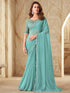 Turquoise Pure Georgette Burberry Silk With Floral Sequins Saree 