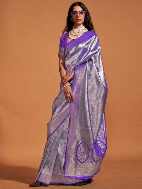 Purple Woven Kanjivaram Banarasi Silk Saree