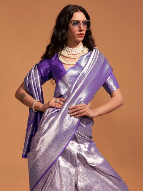 Purple Woven Kanjivaram Banarasi Silk Saree