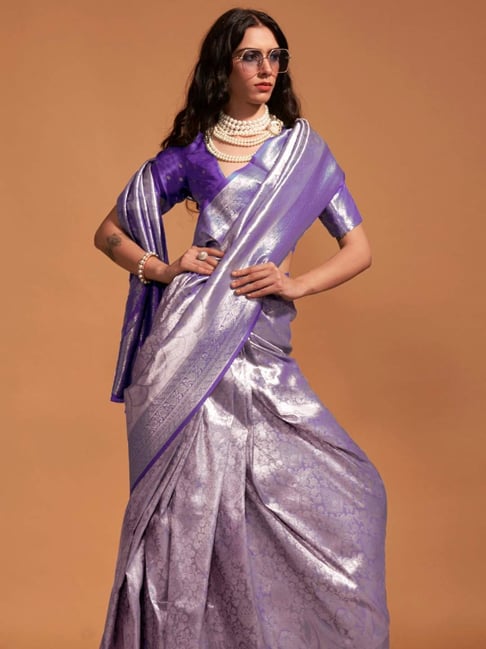 Purple Woven Kanjivaram Banarasi Silk Saree