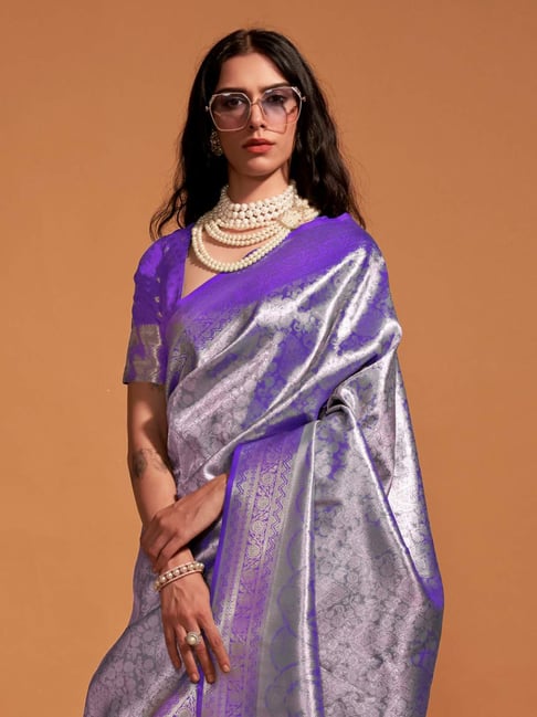 Purple Woven Kanjivaram Banarasi Silk Saree