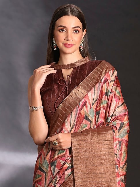 Brown Pure Handi Silk Handloom Saree Row Silk Saree Anant Tex Exports Pvt.Ltd..