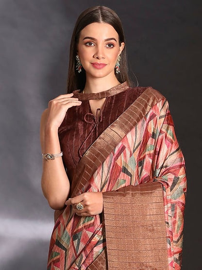 Brown Pure Handi Silk Handloom Saree Row Silk Saree Anant Tex Exports Pvt.Ltd..