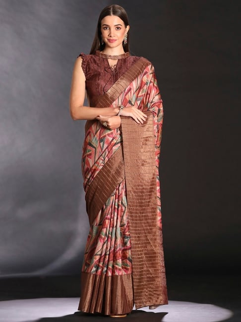 Brown Pure Handi Silk Handloom Saree Row Silk Saree Anant Tex Exports Pvt.Ltd..