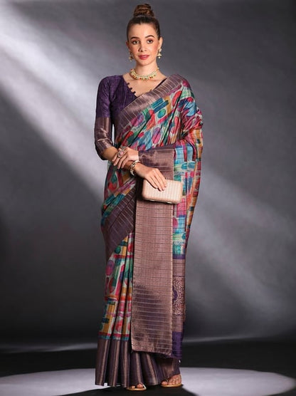 Purple Pure Handi Silk Handloom Saree Row Silk Saree Anant Tex Exports Pvt.Ltd..