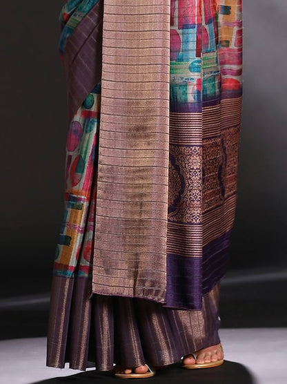 Purple Pure Handi Silk Handloom Saree Row Silk Saree Anant Tex Exports Pvt.Ltd..