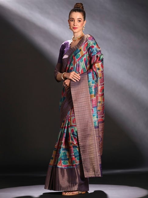 Purple Pure Handi Silk Handloom Saree Row Silk Saree Anant Tex Exports Pvt.Ltd..