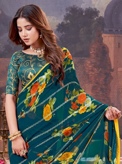 Green Pure Heavy Waighless Saree 