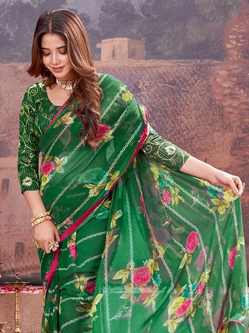 Green Pure Heavy Waighless Saree 