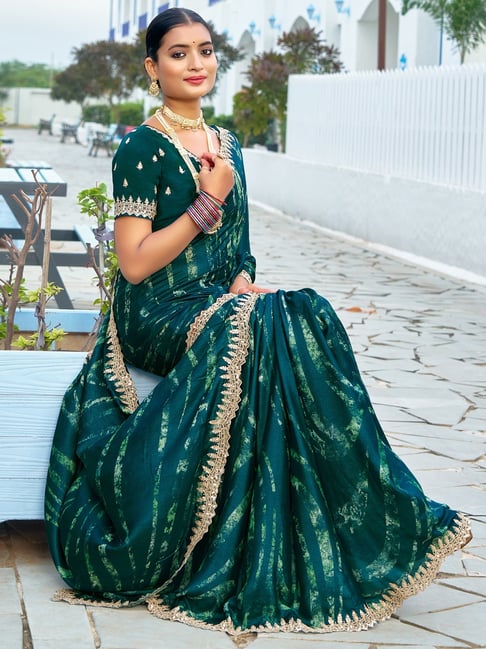 Teal Blue Pure Velvet Chiffon With Embroidery Work Chiffon Saree 