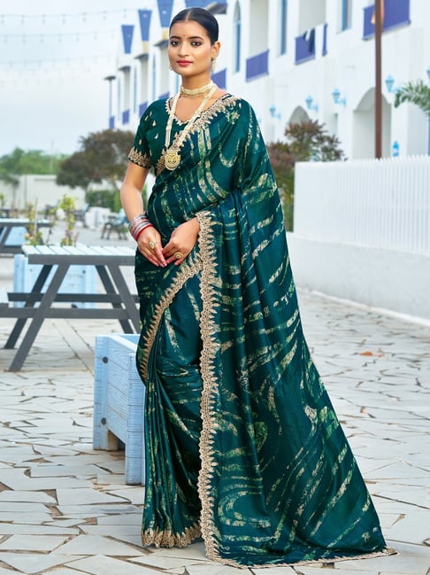 Teal Blue Pure Velvet Chiffon With Embroidery Work Chiffon Saree 