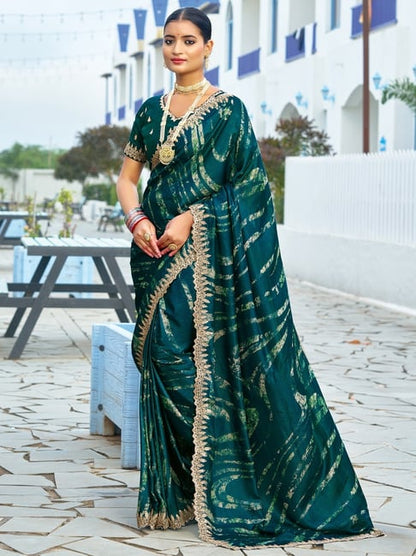 Teal Blue Pure Velvet Chiffon With Embroidery Work Chiffon Saree 
