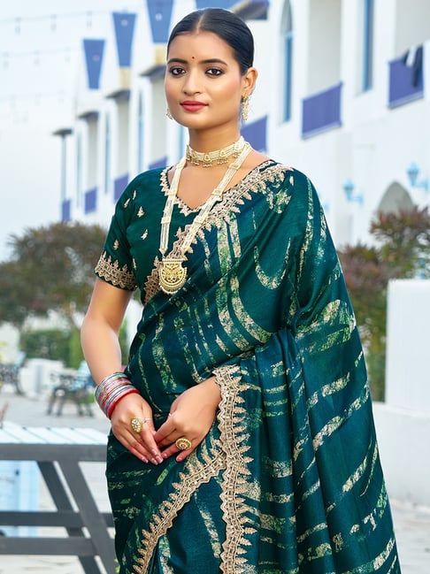 Teal Blue Pure Velvet Chiffon With Embroidery Work Chiffon Saree 