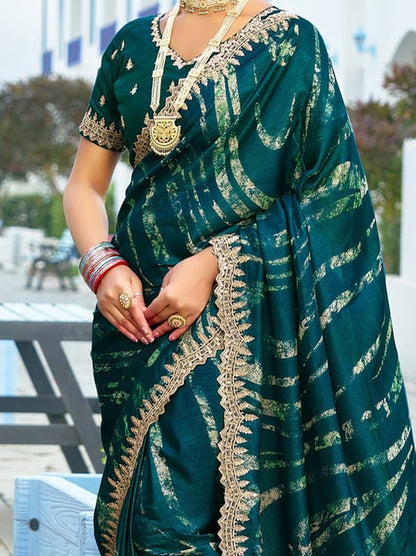 Teal Blue Pure Velvet Chiffon With Embroidery Work Chiffon Saree 