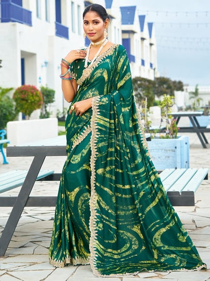 Green Pure Velvet Chiffon With Embroidery Work Chiffon Saree 