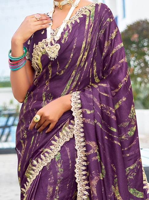 Purple Pure Velvet Chiffon With Embroidery Work Chiffon Saree 